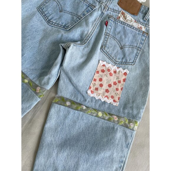VTG Custom Patchwork LEVIS Jeans Angelina Vanelli Boho Embellishments Design - Picture 14 of 16